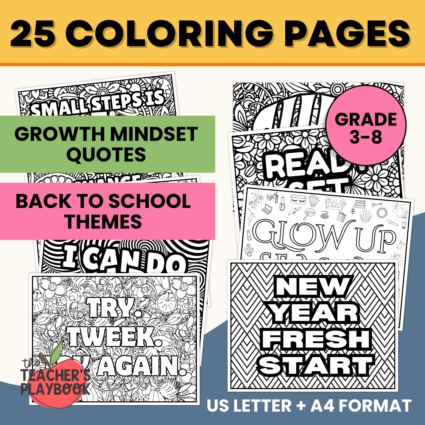 Growth Mindset & Back to School Coloring Pages - Grade 3-8