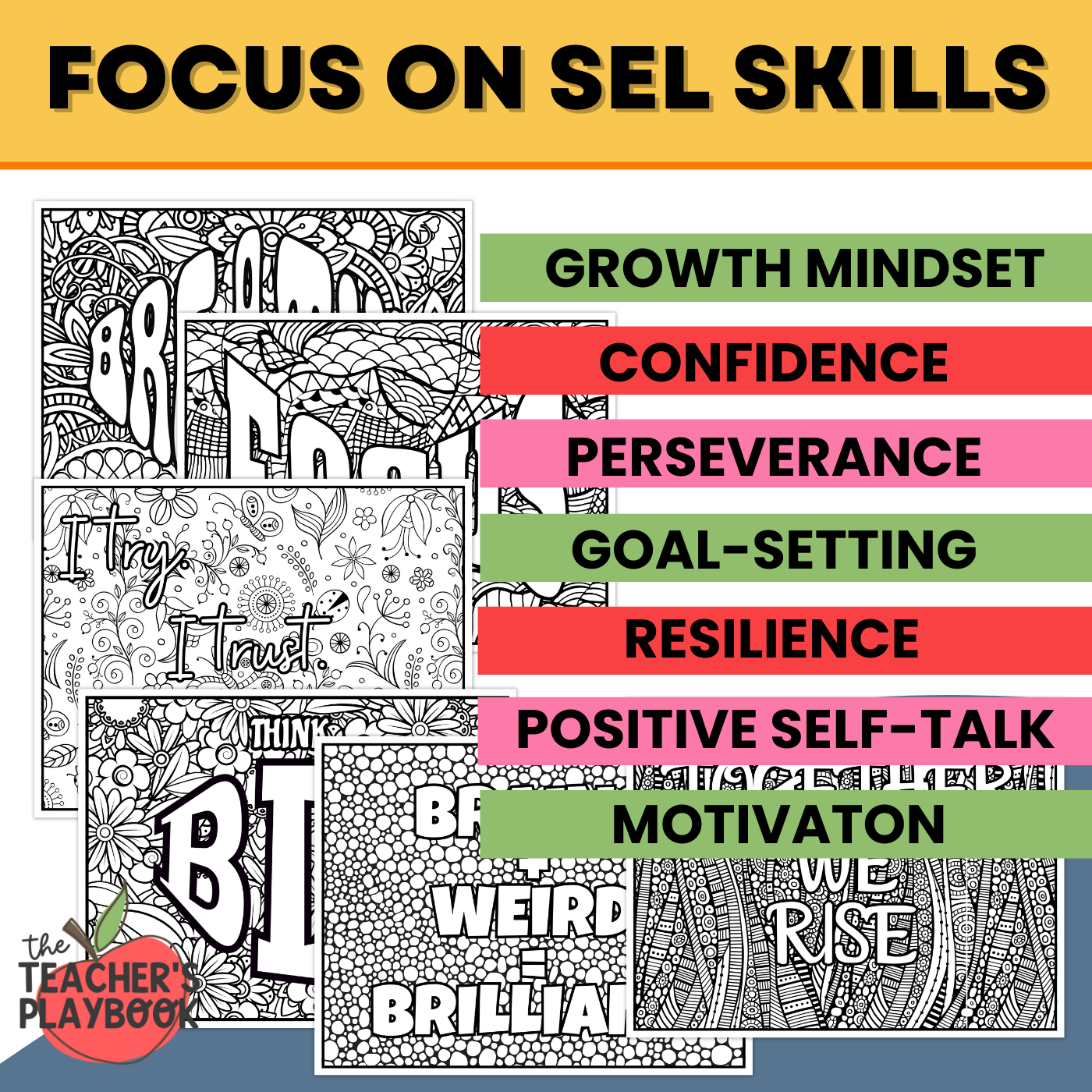 Growth Mindset & Back to School Coloring Pages - Grade 3-8