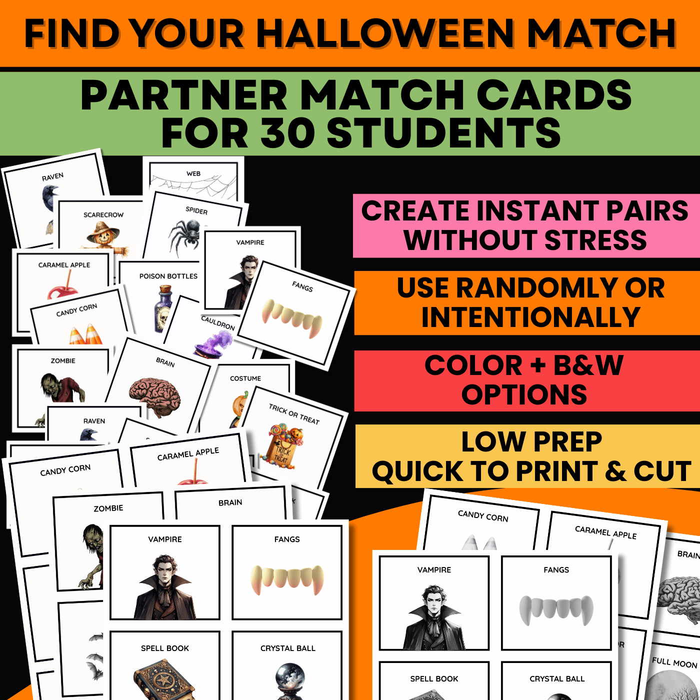 Halloween Partner Cards & Activities - Grades 3-5