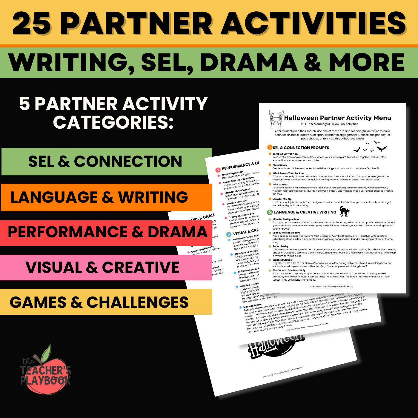 Halloween Partner Cards & Activities - Grades 3-5