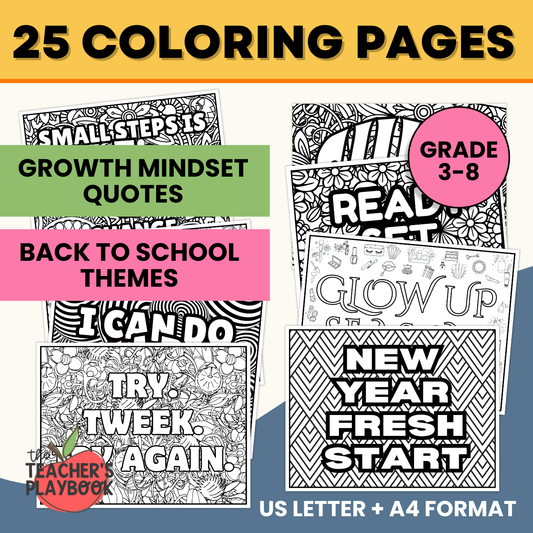 Growth Mindset & Back to School Coloring Pages - Grade 3-8