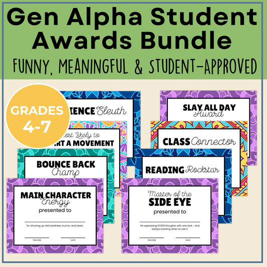 Gen Alpha Student Awards Bundle | End-of-Year Certificates for Grades 4-7