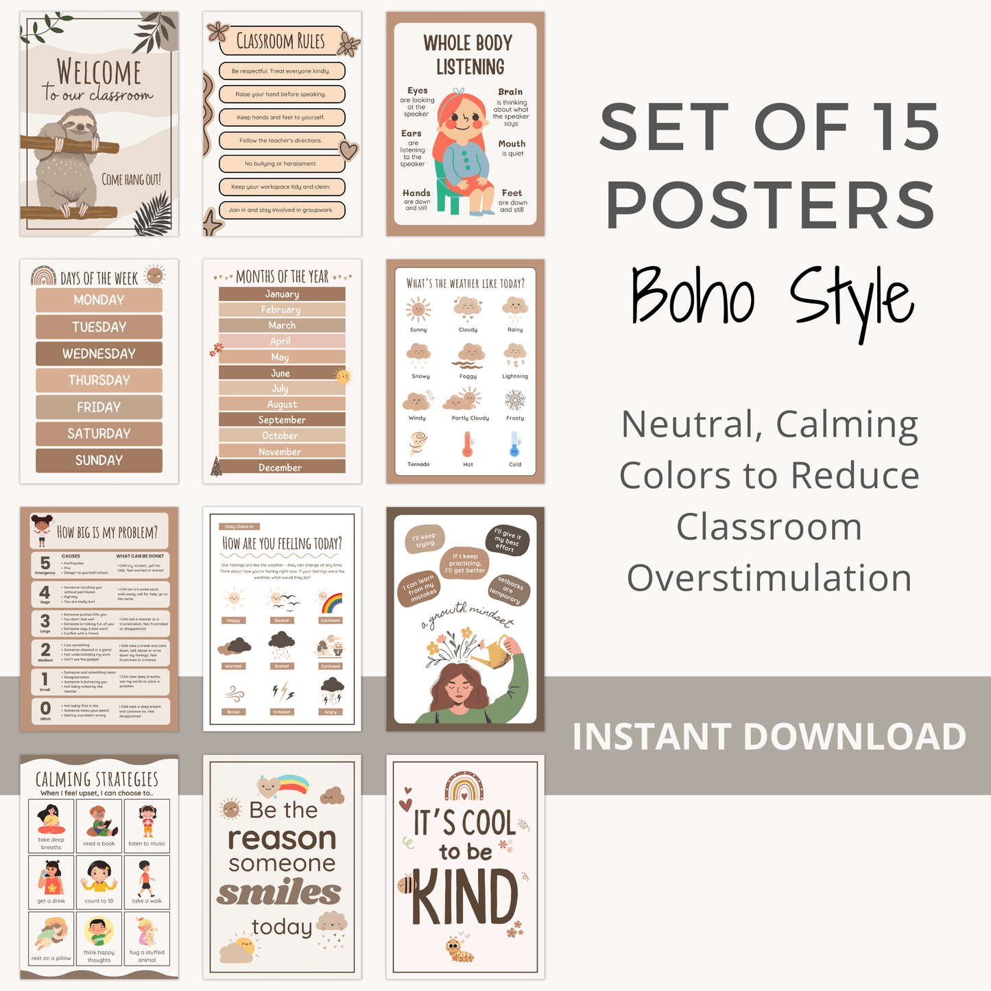 Boho Classroom Poster Set