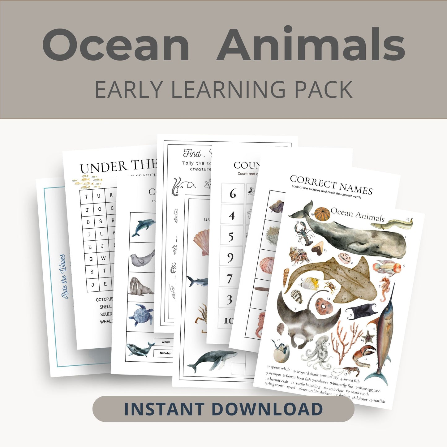 Ocean Animals Learning Pack